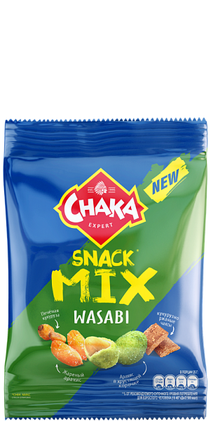 Chaka snack mix: Смесь из обжаренного арахиса, зерна кукурузы и кукурузно-ржаных чаксов со вкусом Васаби 50 г